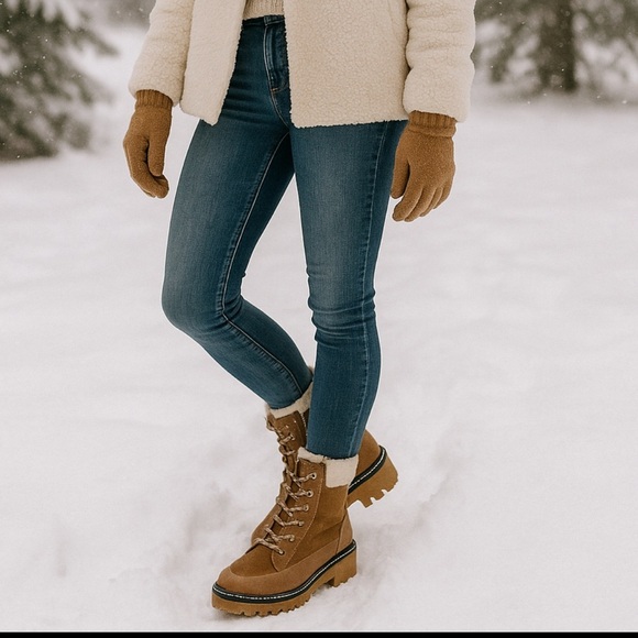 Violet & Red Alexa Brown Suede Fleece Trim Lug Combat Boots Size 8.5M NWOB - Picture 1 of 13